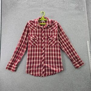 Roper Men Button Up Shirt M Red Plaid Western Pearl Snap Long Sleeve